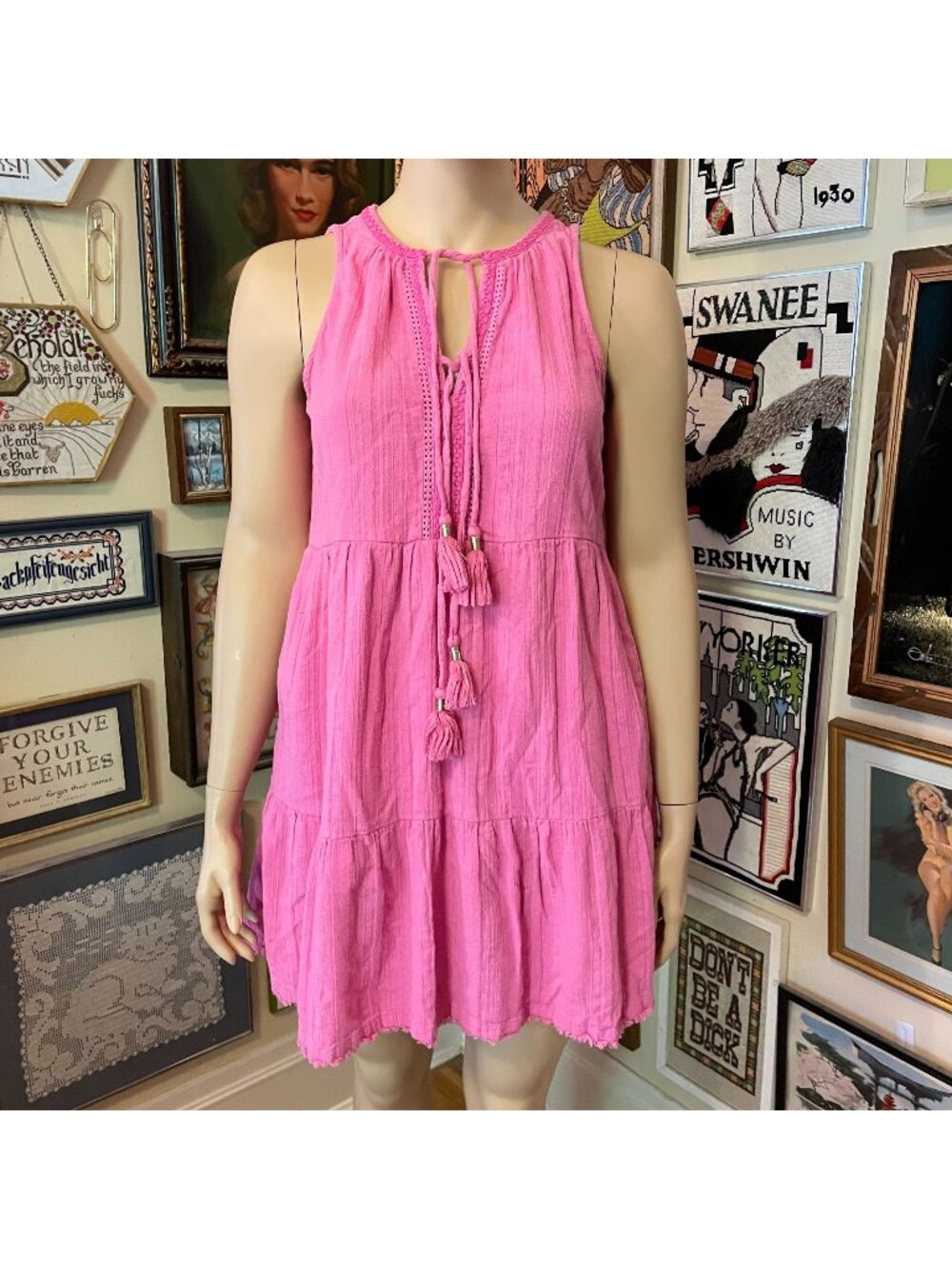 Tommy Bahama Lightweight Sleeveless Pink Tiered 100% Cotton Keyhole Sundress XL
